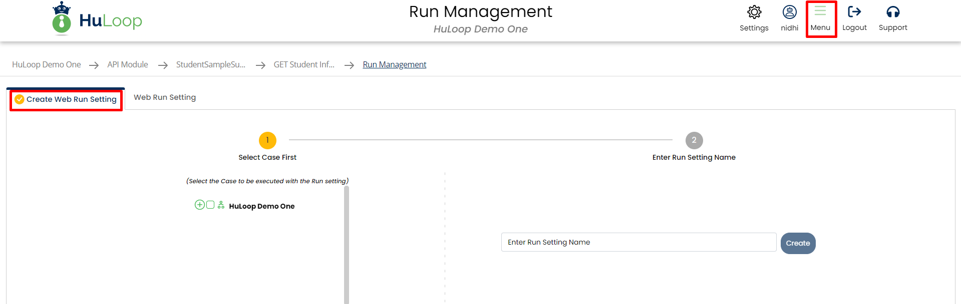 Run Settings Huloop Automation 