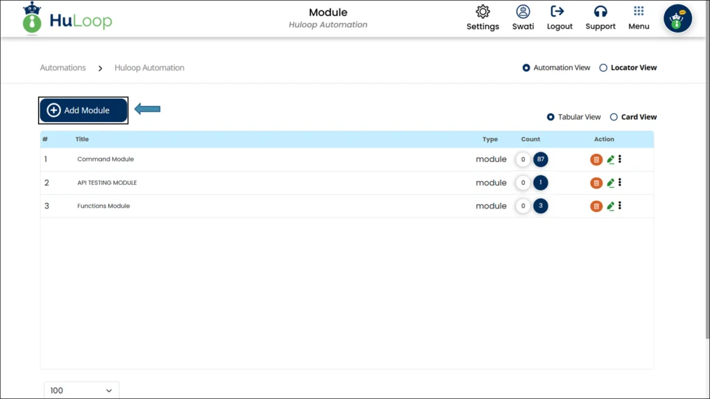 Module Page: Tabular View