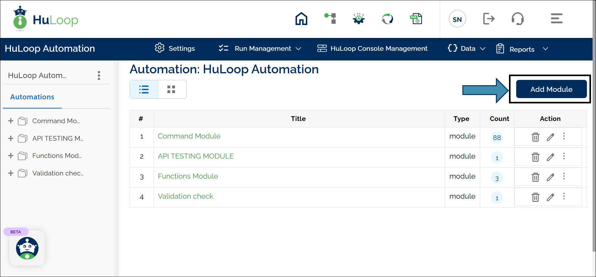 Module Page: List View