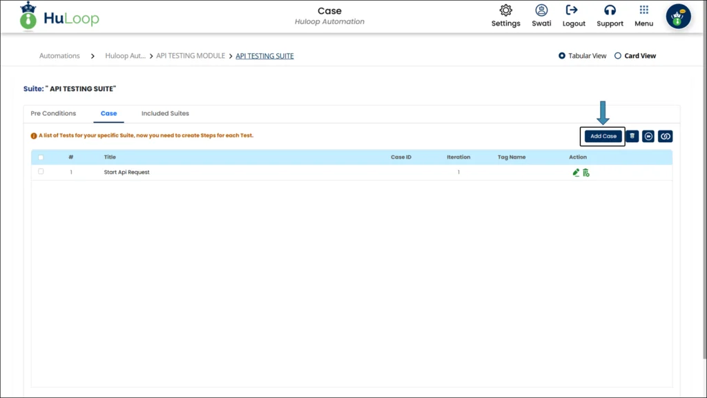 Add New Case: Tabular View