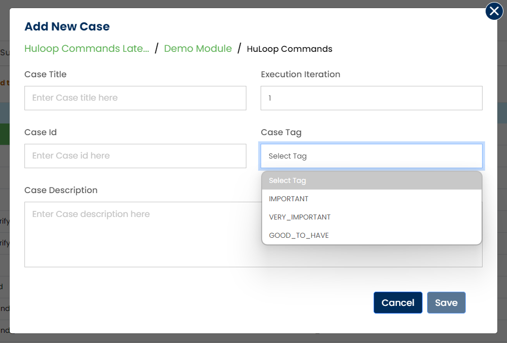 Add New Case Pop-up