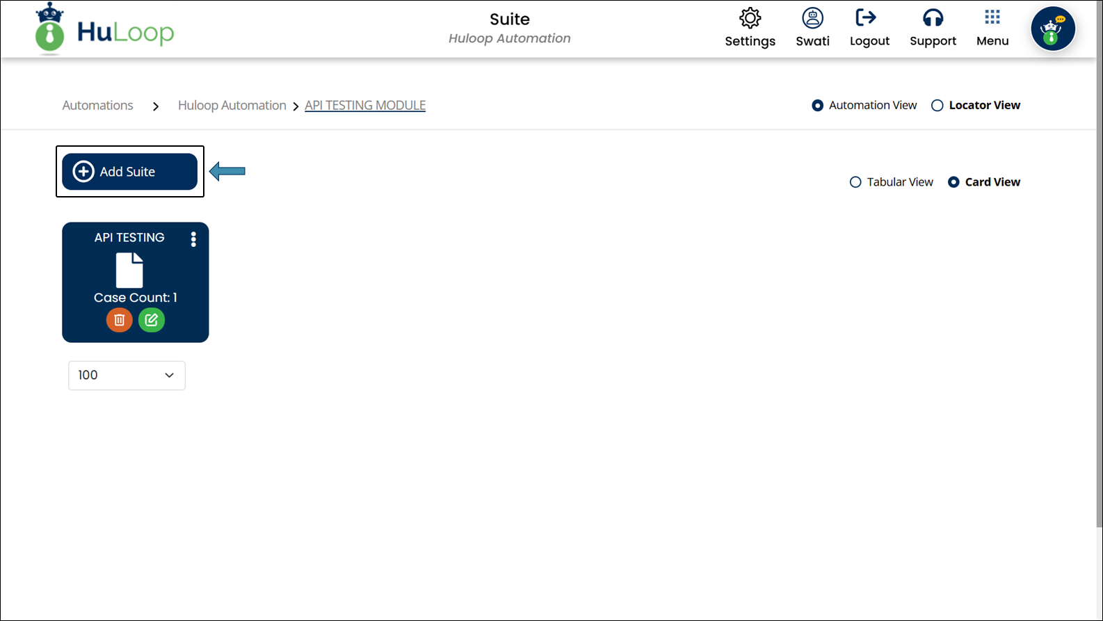 Add Suite: Card View