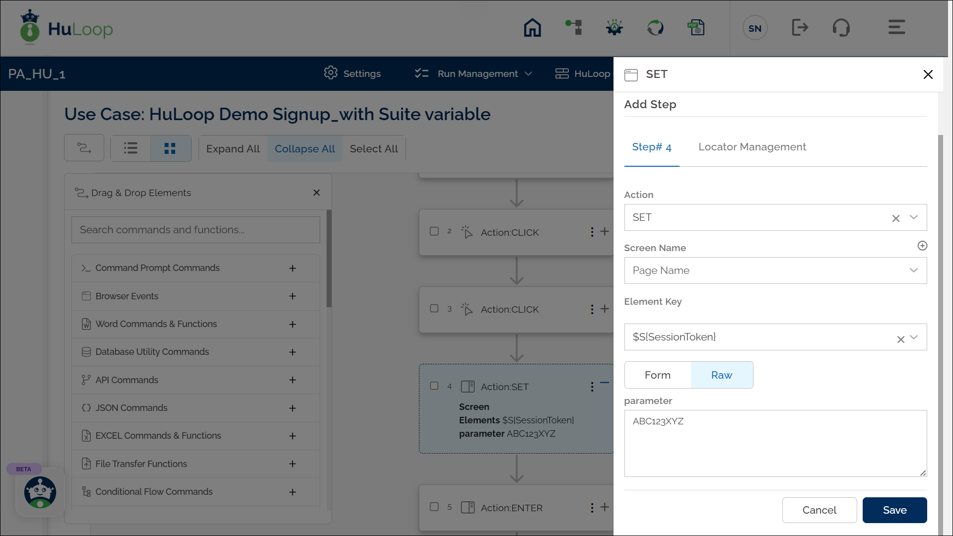 Define Suite-level Variable: Grid View