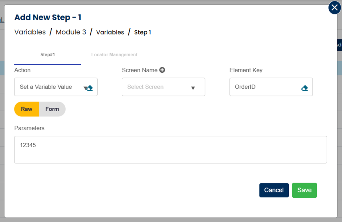 Define a Local Variable: Tabular View