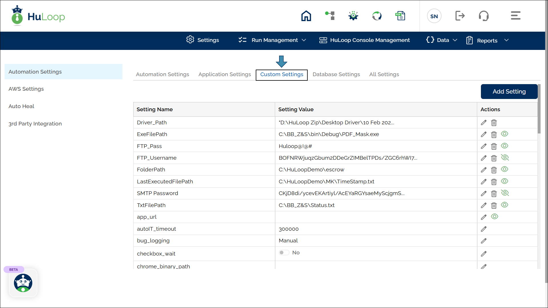 Click Custom Settings