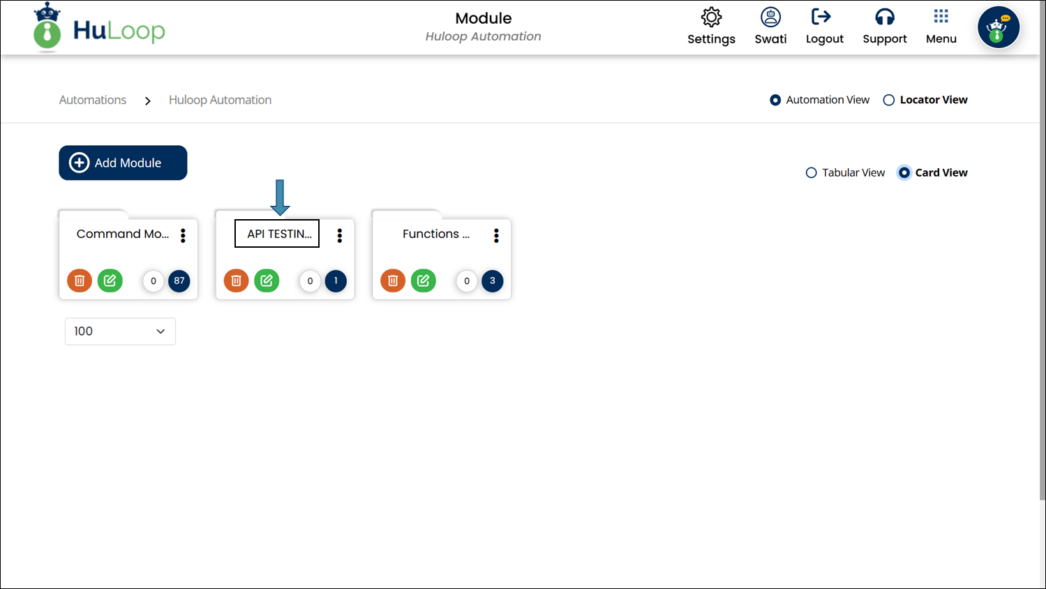 Select Module: Card View