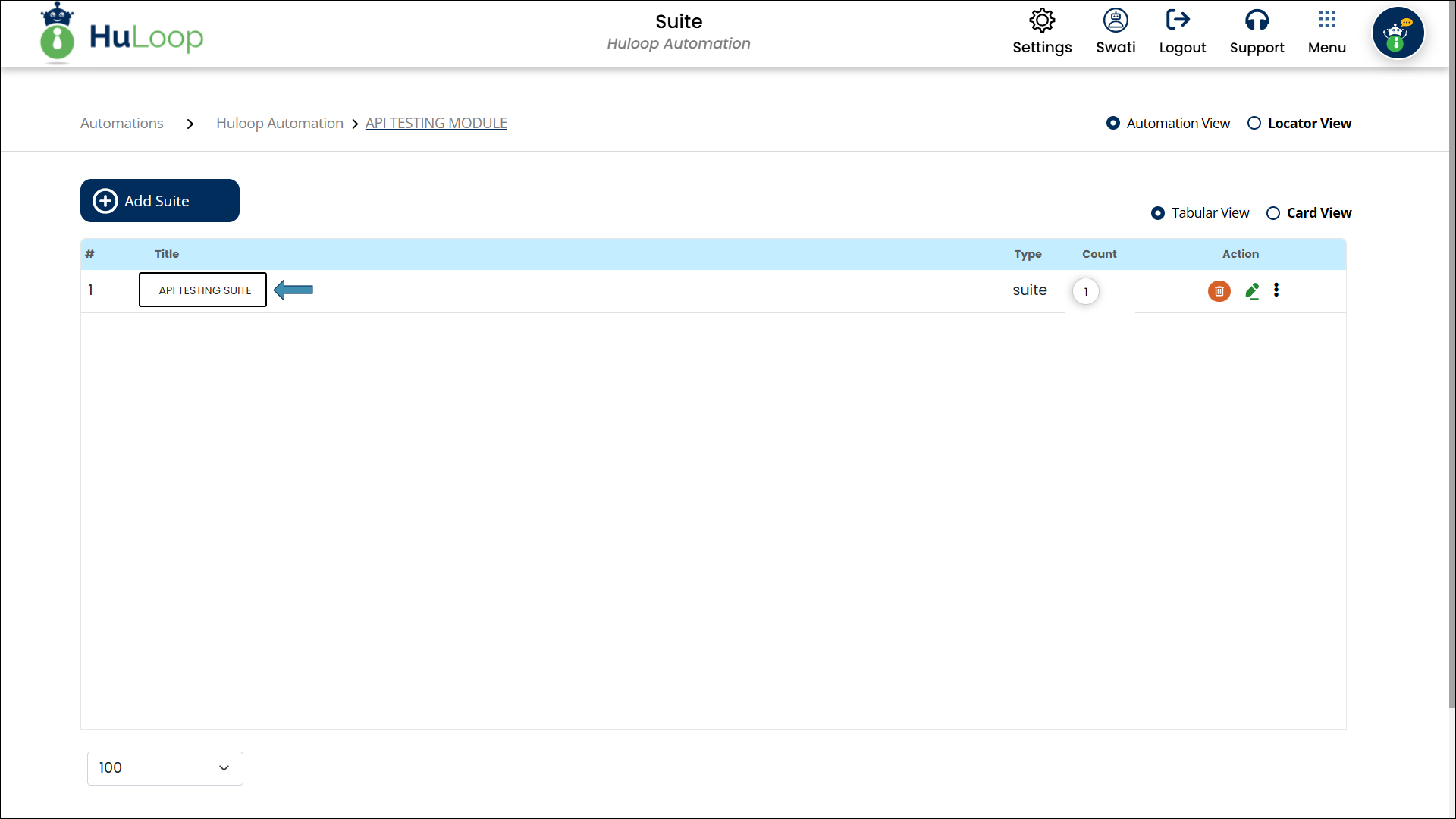 Suite Page: Tabular View