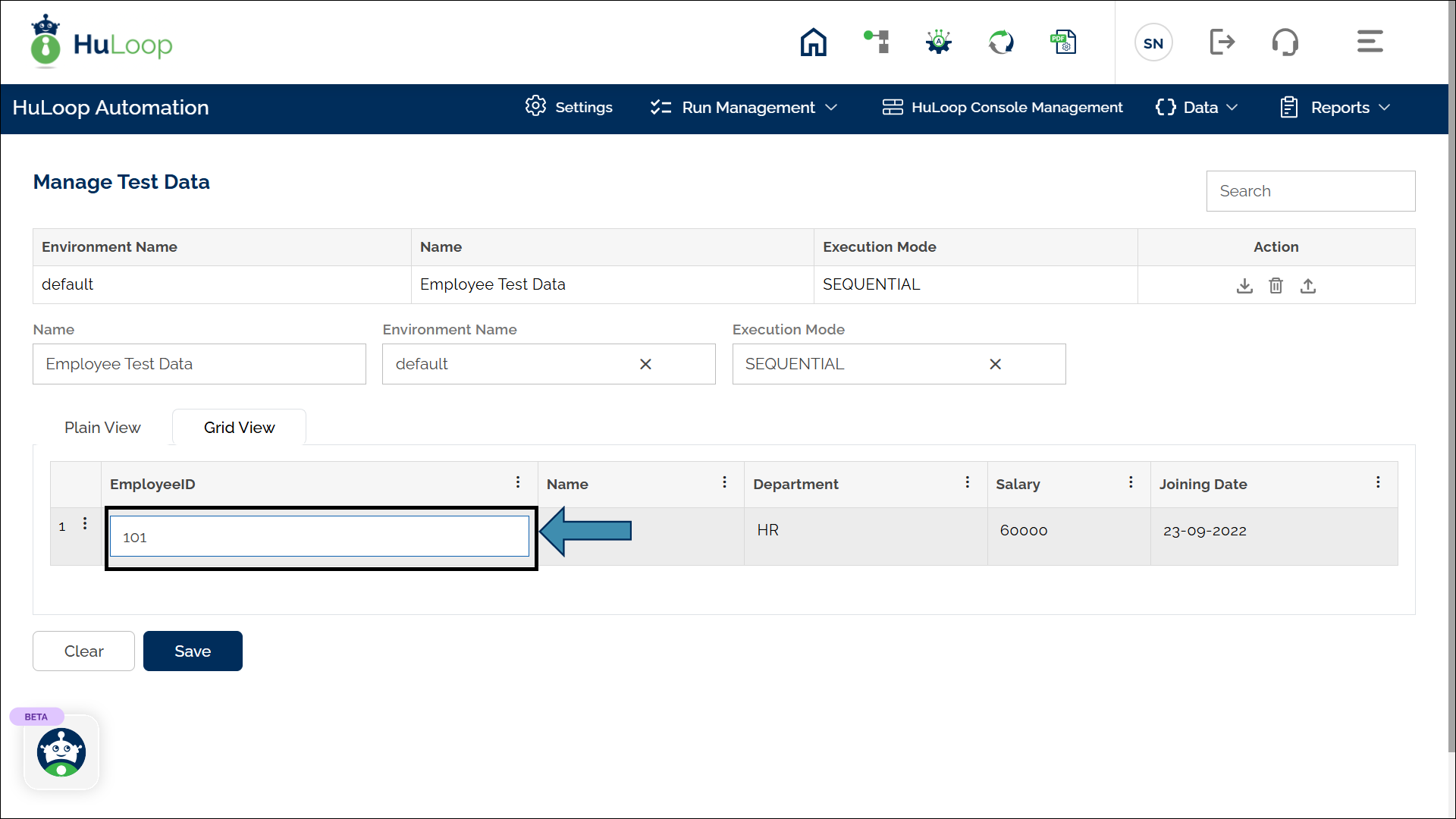 Modifying Test Data in Grid View