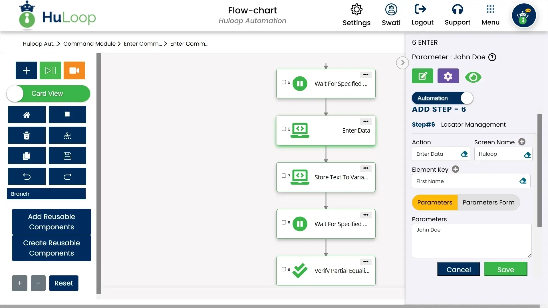 Adding Enter Data action in Card View
