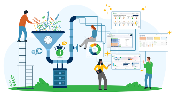 Illustration of HuLoop’s iPaaS platform streamlining data and system integration