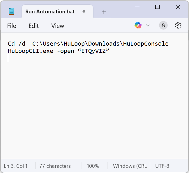 Sample .bat file