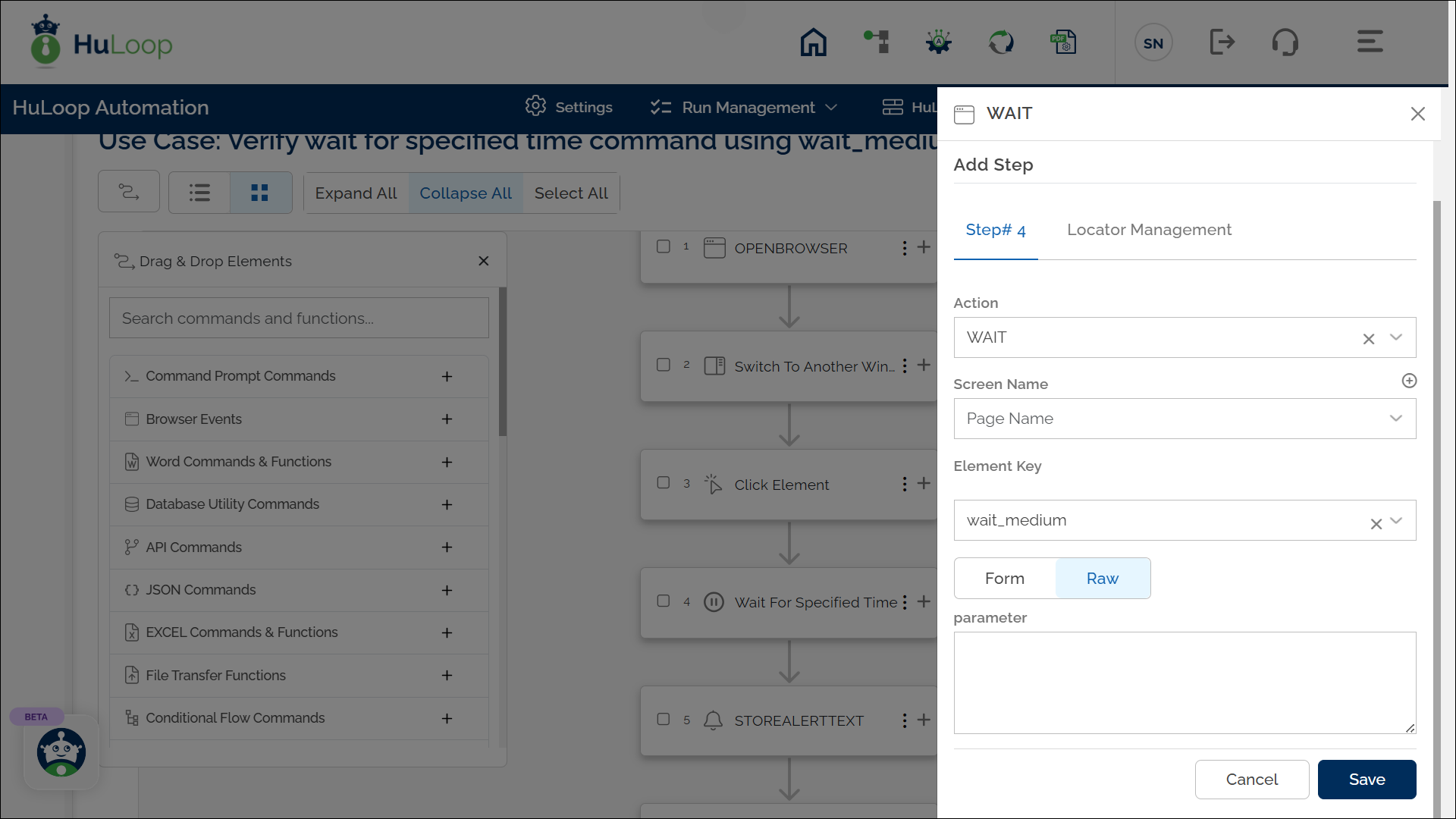 Adding Wait For Specified Time command in Grid View