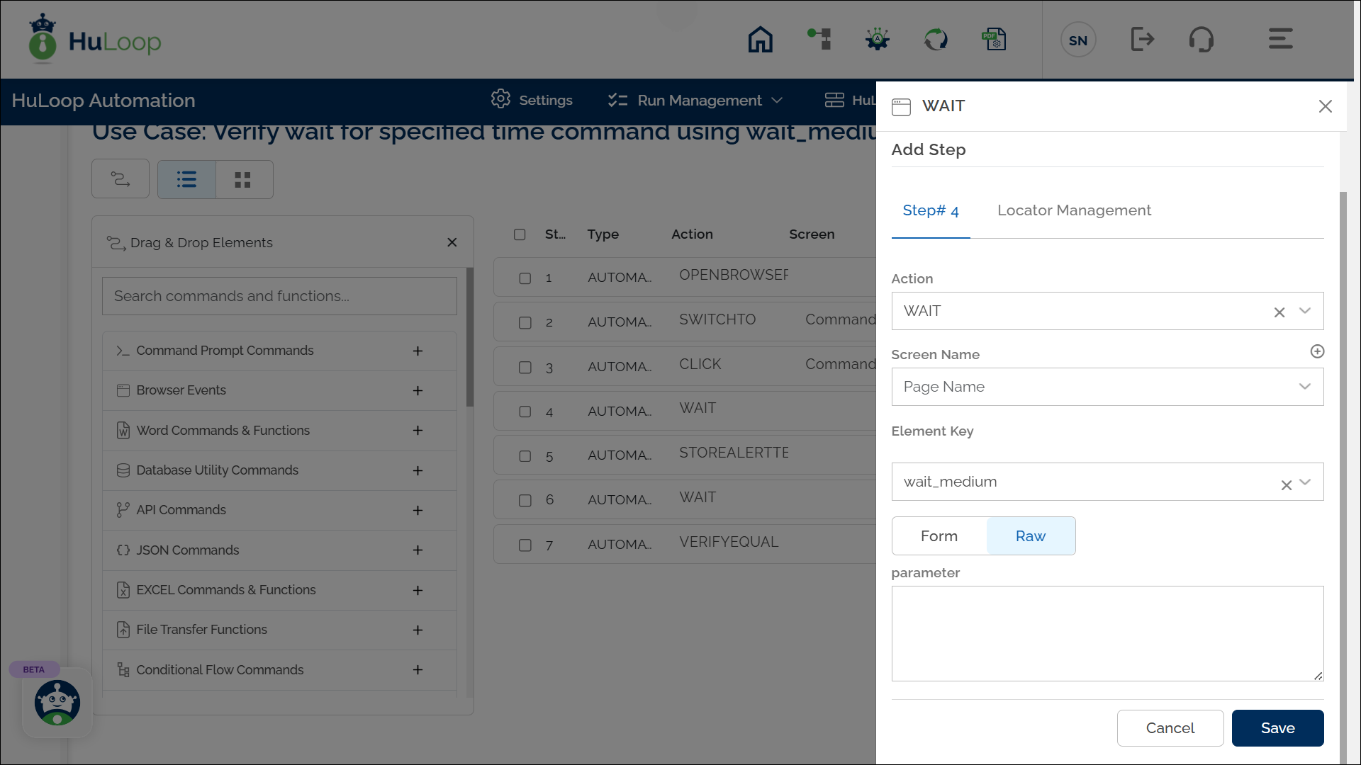 Adding Wait For Specified Time command in List View