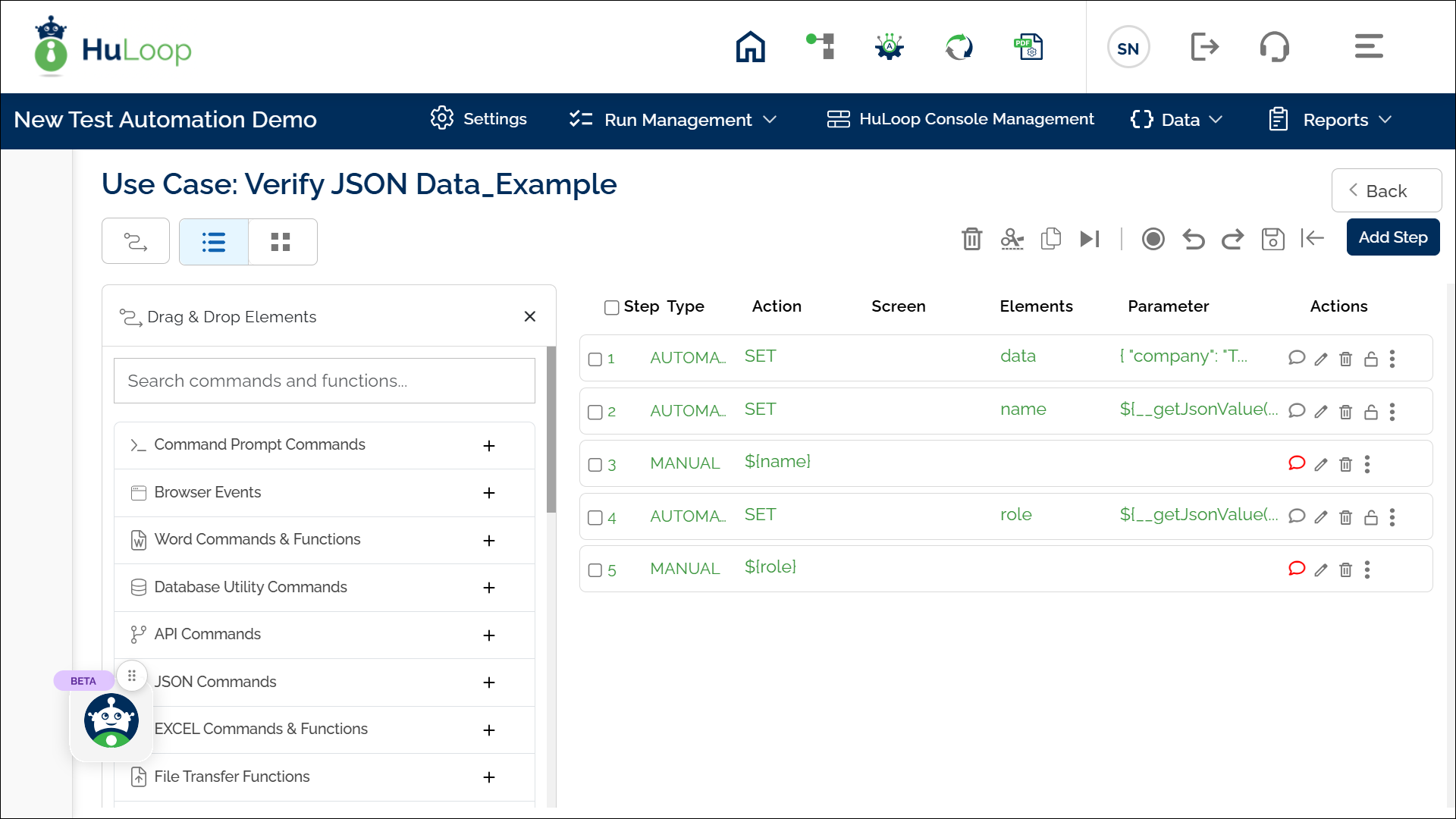 Example workflow using the Get Specified Value From JSON function to extract multiple values dynamically from structured JSON data
