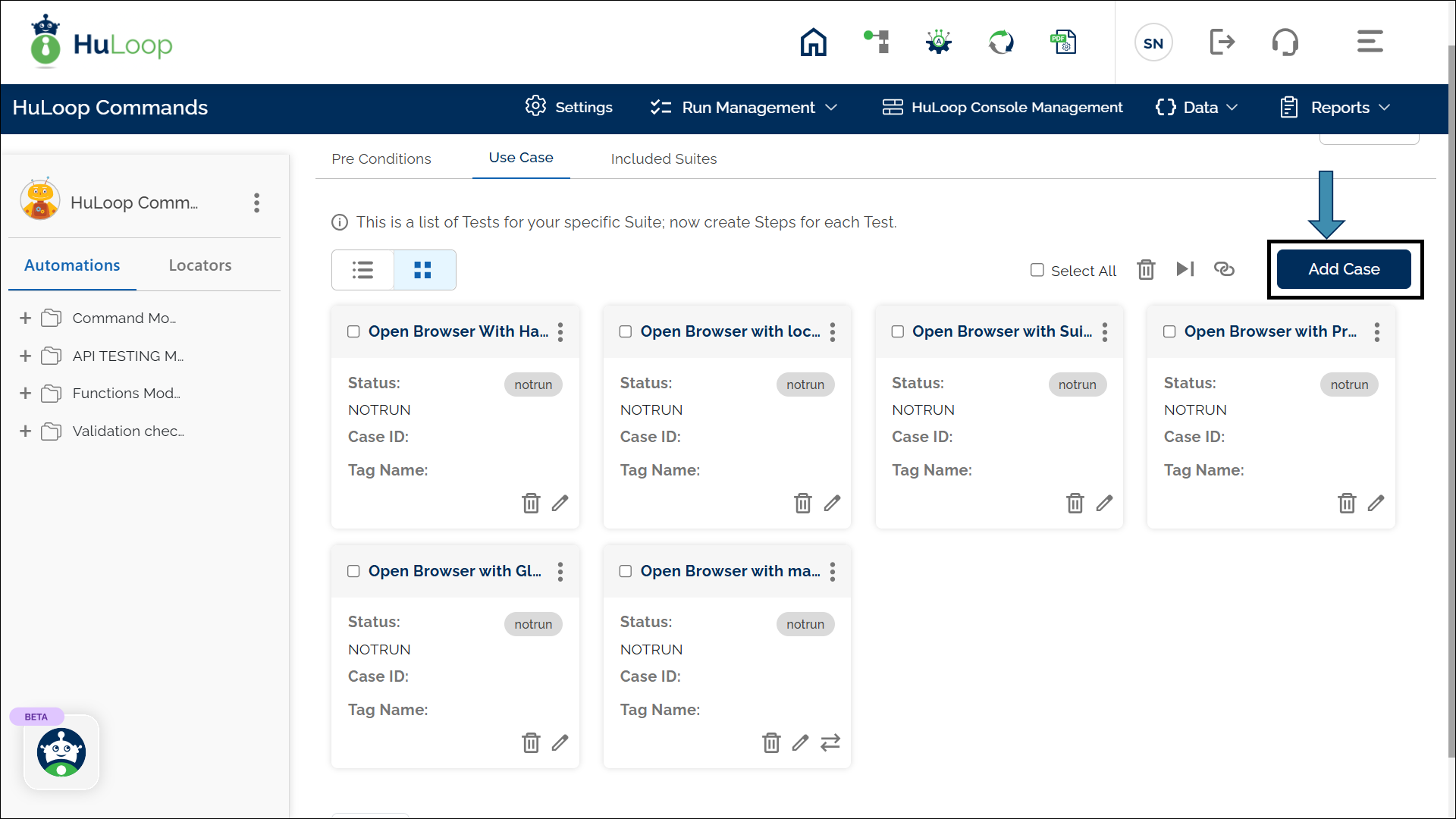 Add new Case: Grid View