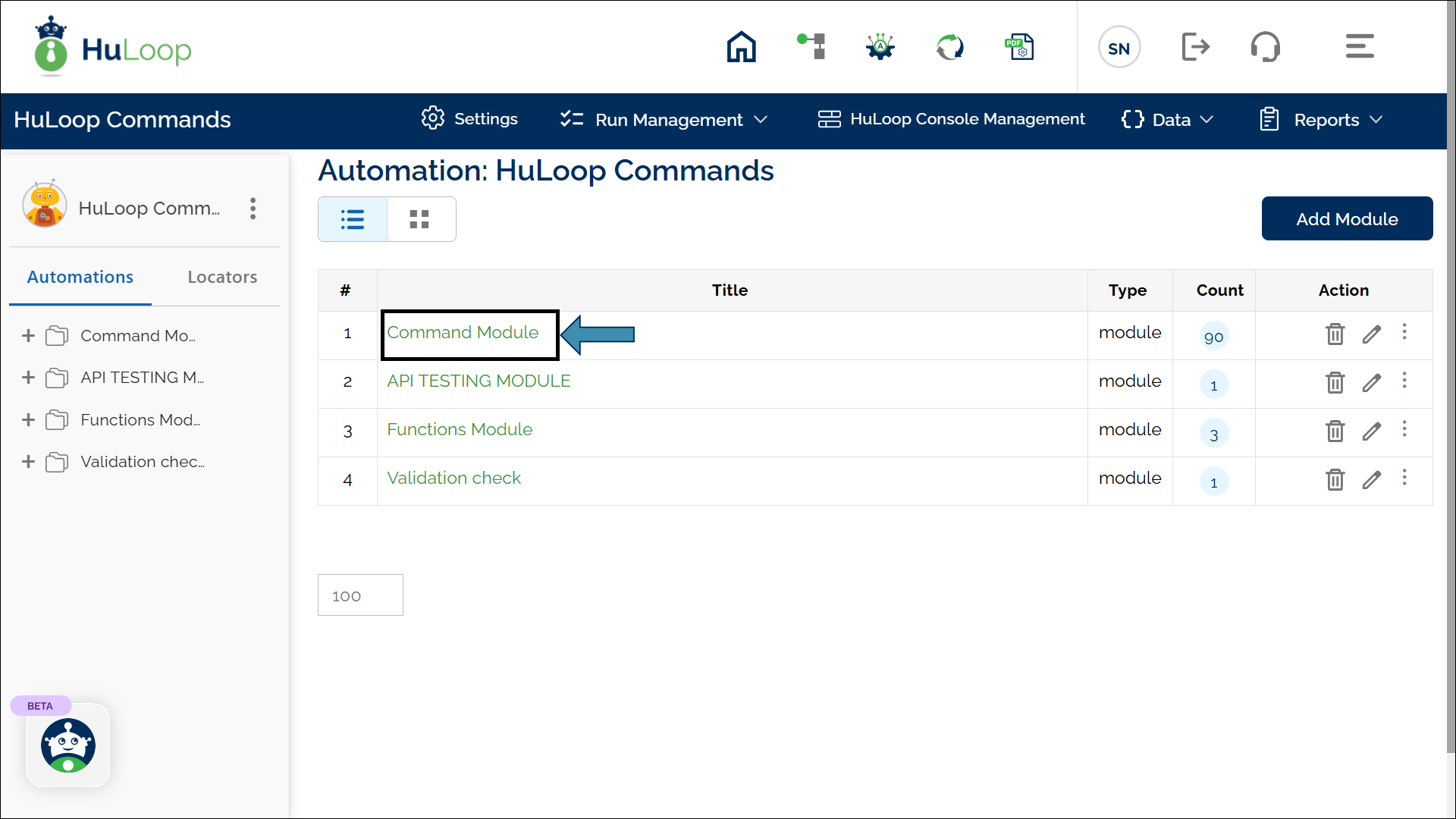 Module Page: List View
