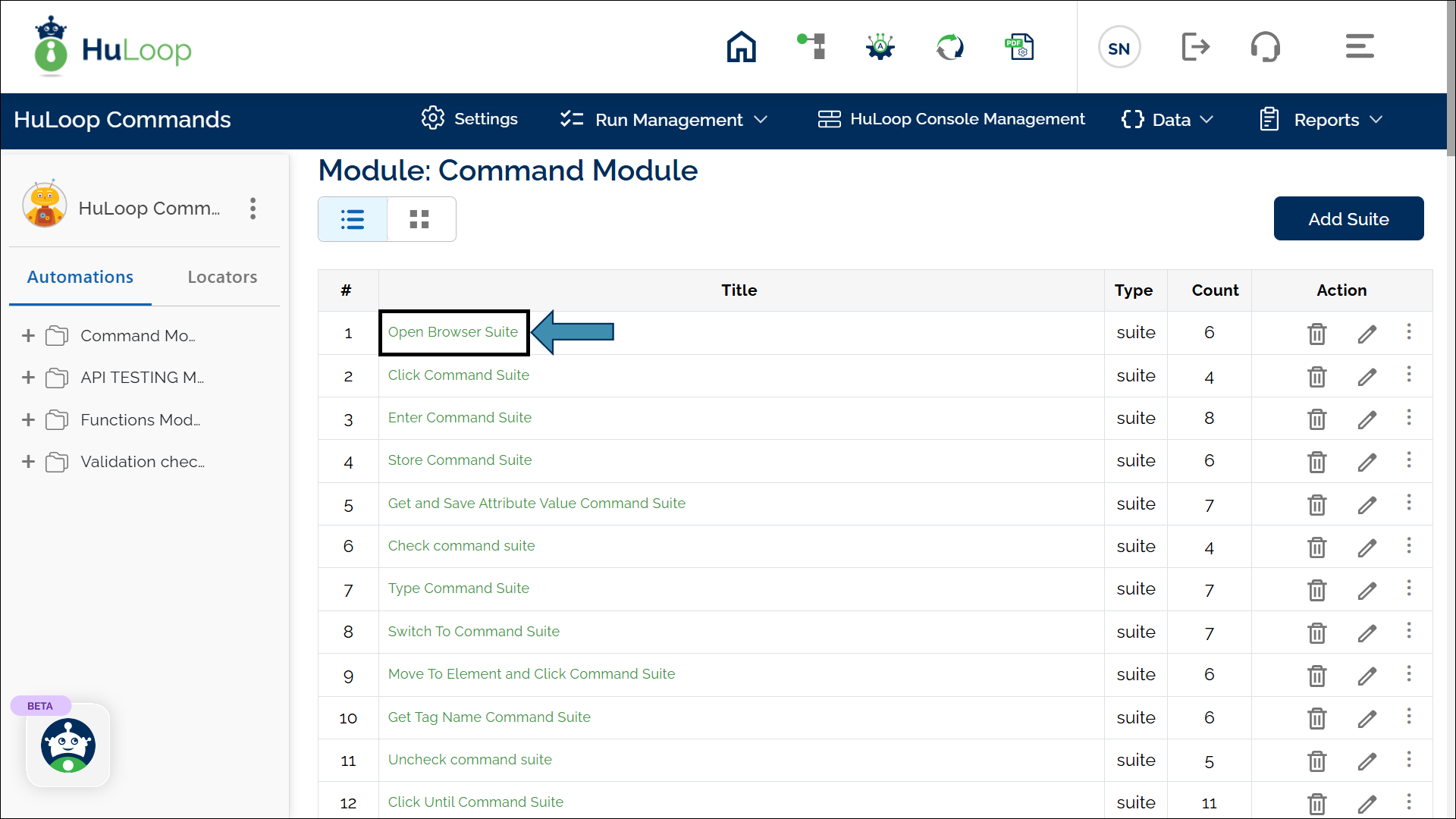 Suite Page: List View