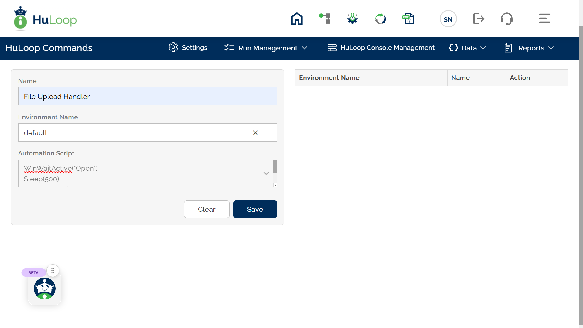 Manage Automation Scripts Page