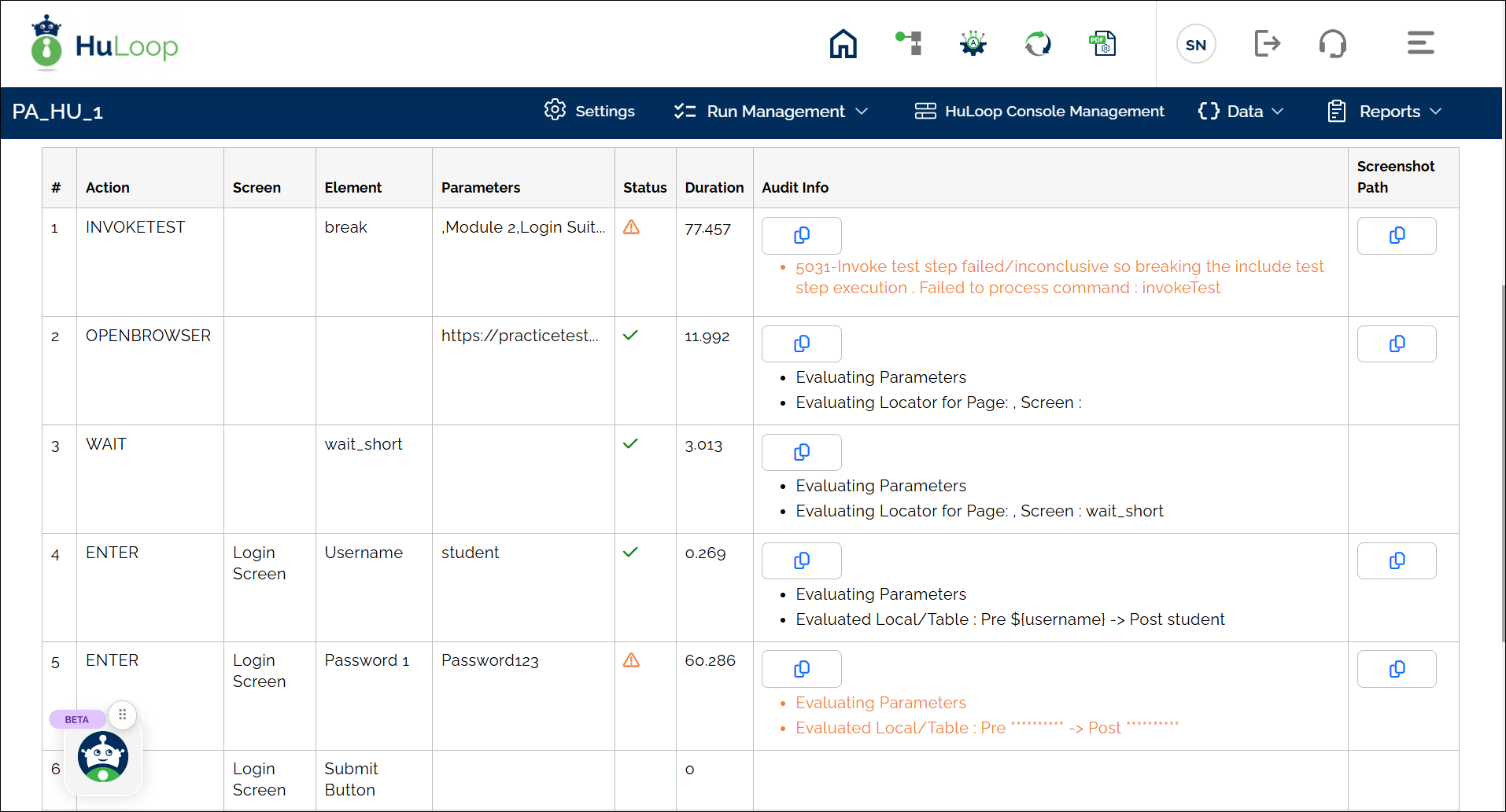 Execution failure in Web Report