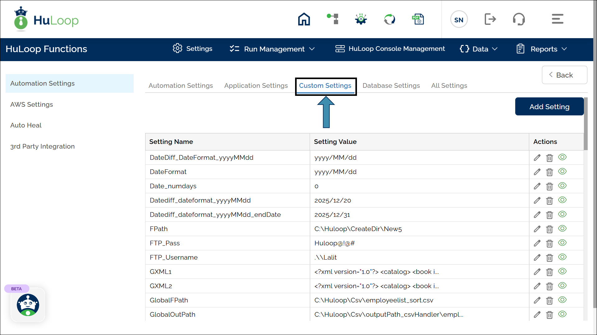 Custom Settings Page
