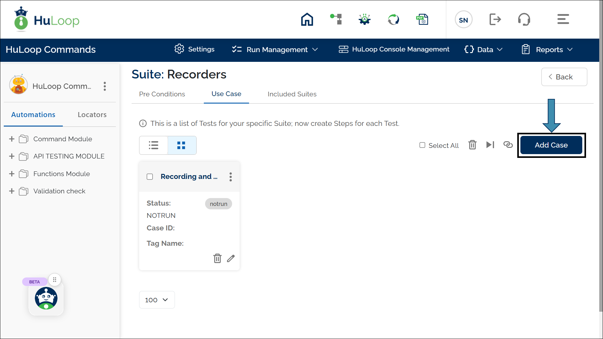 Add new Case: Grid View