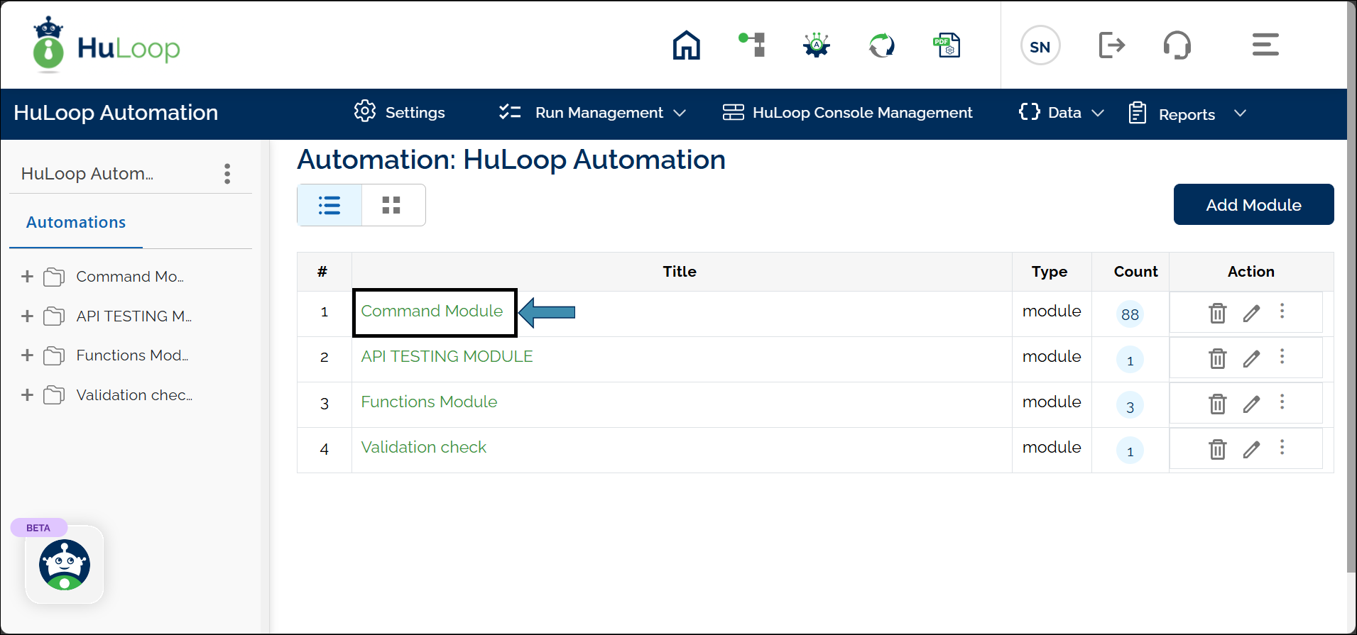 Module Page: List View