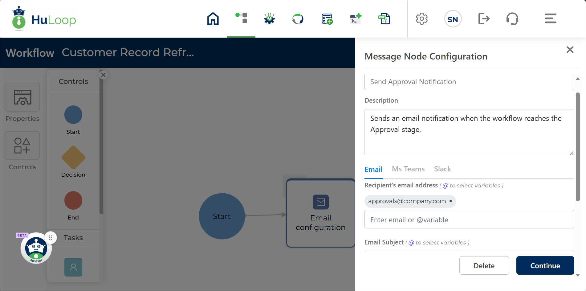 Workflow-adding-configuring-message-node