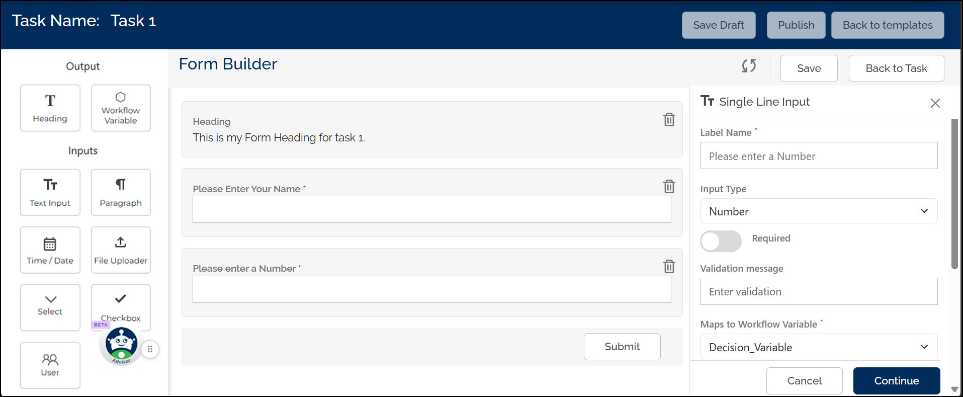 Editing a Form field in Form Builder