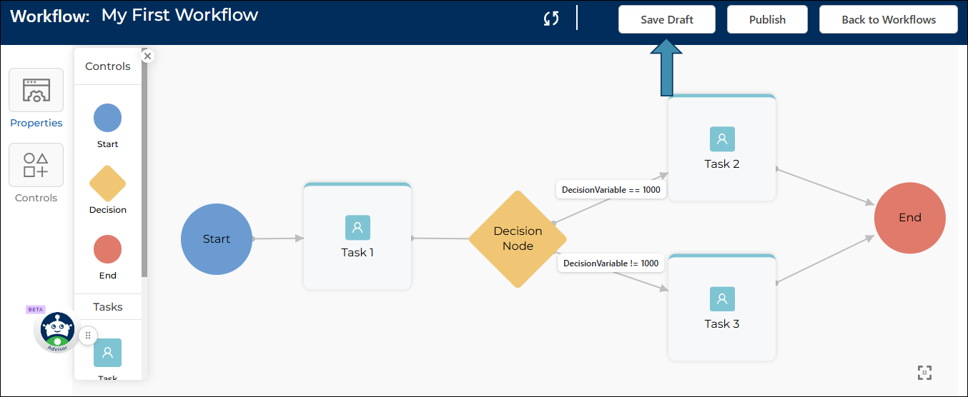 Saving the Workflow as a Draft